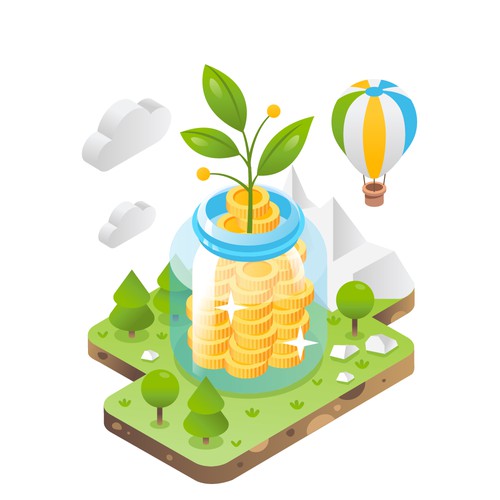 Illustration of a jar with coins in isometric