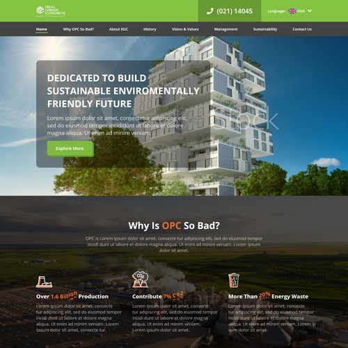 Real Green Concrete Website Design Concept