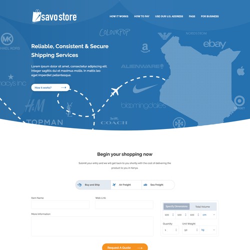 Homepage design for Savo Store