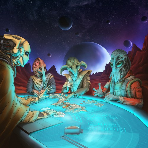 Outer Space Aliens Playing Poker