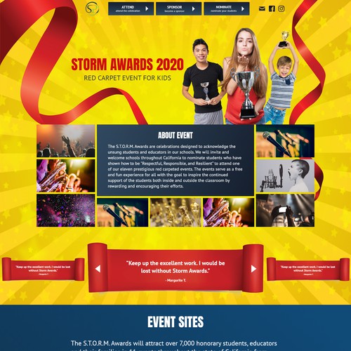 Celebratory events page for an awards ceremony
