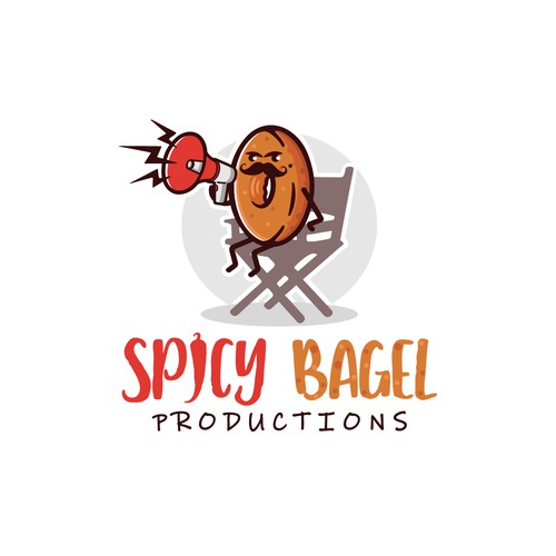 Logo-design Mascot-design. Character bagel as film/movie producer.