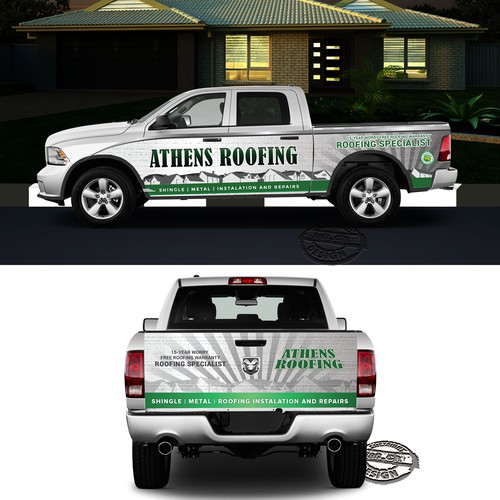 Athens Roofing car wrap