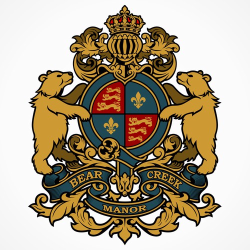 Old world stately castle in the mountains needs a coat of arms