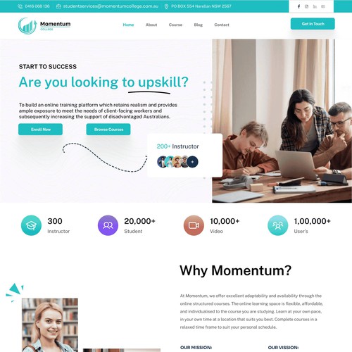 web page design for an educational platform or institution