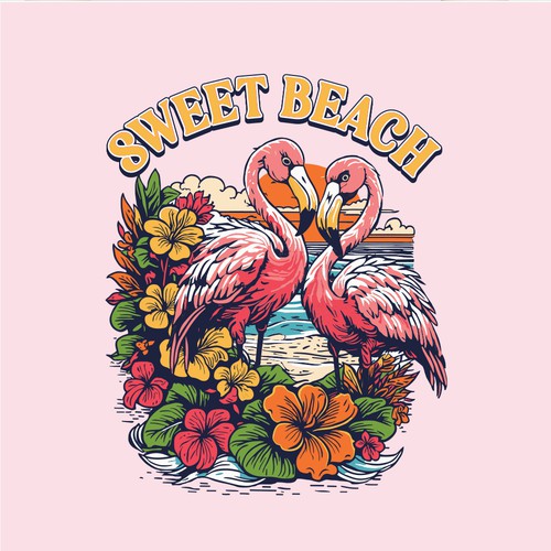 "Sweet Couple of Flamingo" Tropical T-Shirt