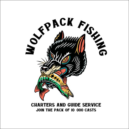 wolf fishing traditional tatto