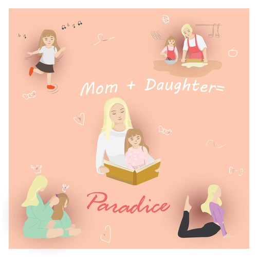 Mom and daughter postcard illustration