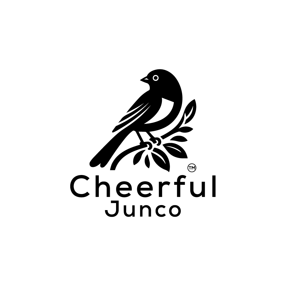 Incorpoate a dark-eyed Junco into an Artist's logo evoking refinement, innocence, and joy