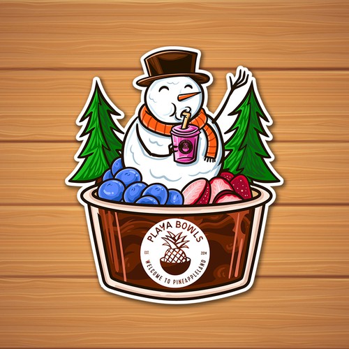 Sticker concept - snowman in a bowl