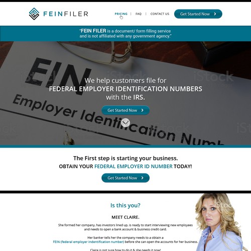 FEIN Filer needs a powerful and modern landing page.