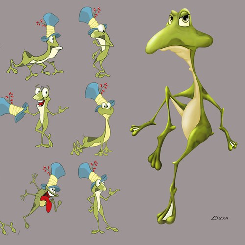 Green frog cartoon character  