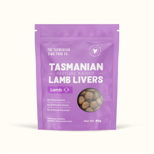 Vibrant Packaging Design for Tasmanian Dog Food Co.'s Healthy and Ethical Dog Treats