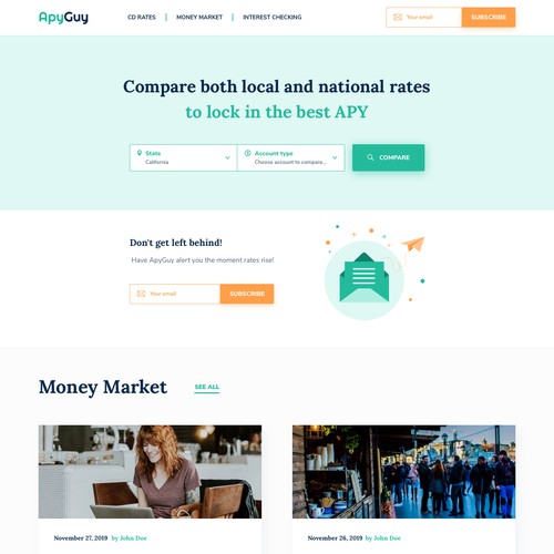 Landing page for savings account comparison website