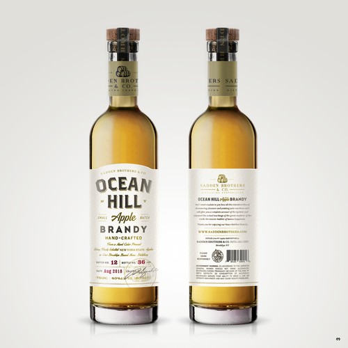 Label design for Ocean Hill Apple Brandy.