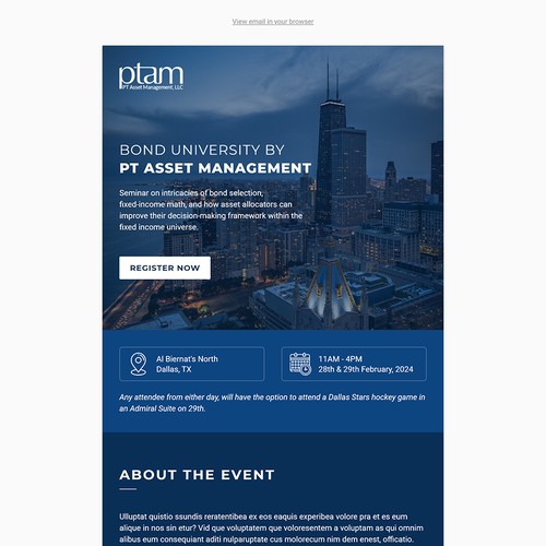 Event email design for asset management company