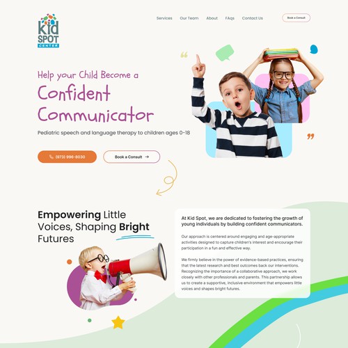 Homepage for a Child Speech Therapist Company