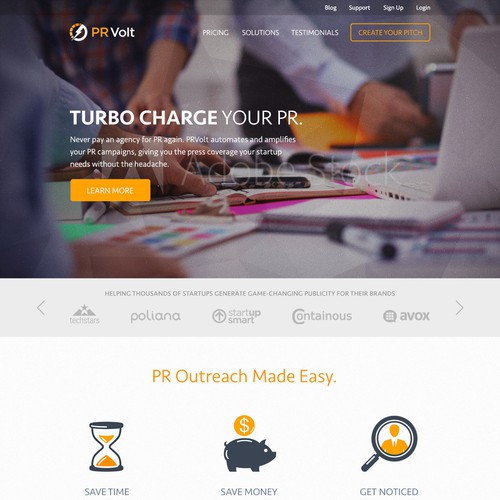 Landing page for PR firm
