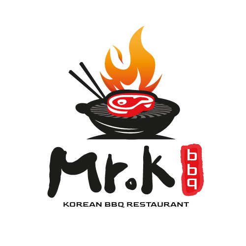 A nice logo for a korean BBQ restaurant named MR.K BBQ.