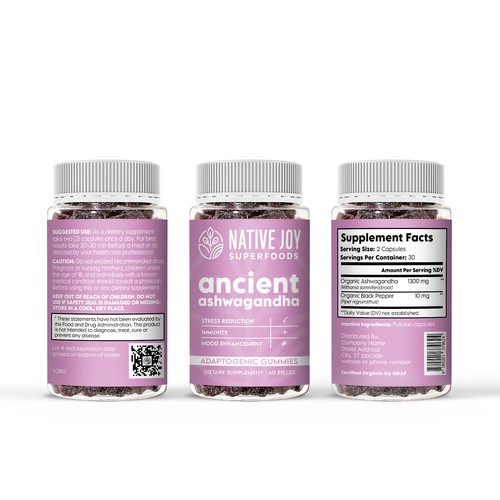 Supplement bottle (gummies).