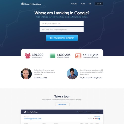 Design a web interface for an innovative Google rank tracking SaaS app