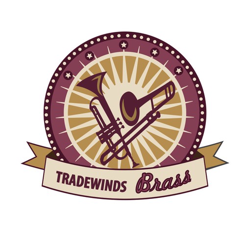 Create a logo for Tradewinds Brass, a brass quintet that entertains and educates.