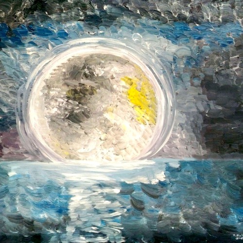 acrylic on canvas painting of moon