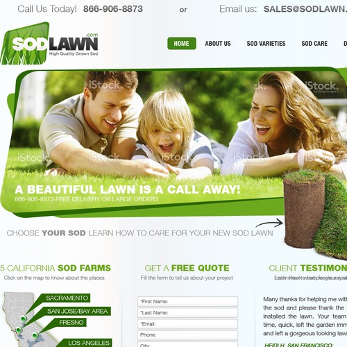 Design a clean attractive homepage for sodlawn.com