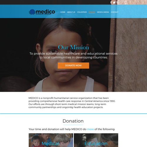 Landing page for charity