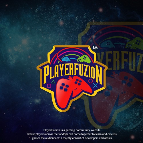 LETS FU-SI-ON OUR GAMES !! illustration logo for gaming community site "PLAYERFUZION"
