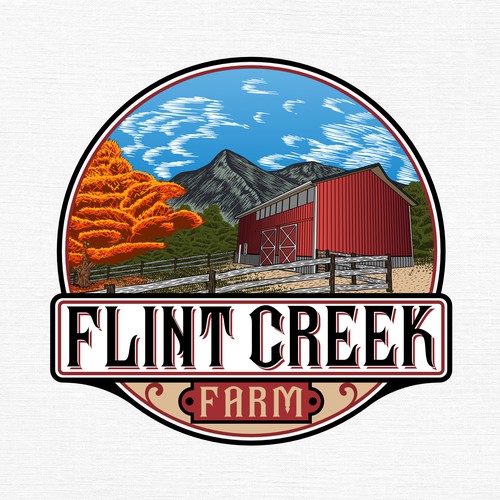 Vintage Hand Drawn Emblem Logo for Flint Creek Farm