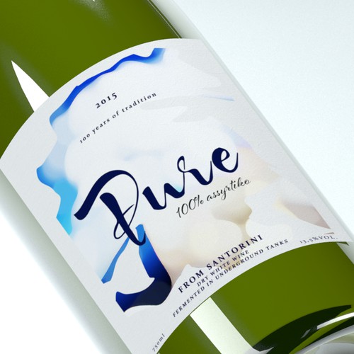Create a wine label for a unique product, Pure, Assyrtiko from Santorini