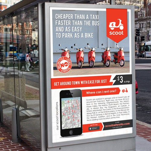 Scooter sharing company seeks Bus Shelter Ad - High Visibility foryour Design!