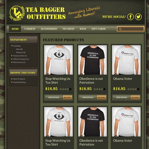 Create a storefront website for Teabagger Outiffters