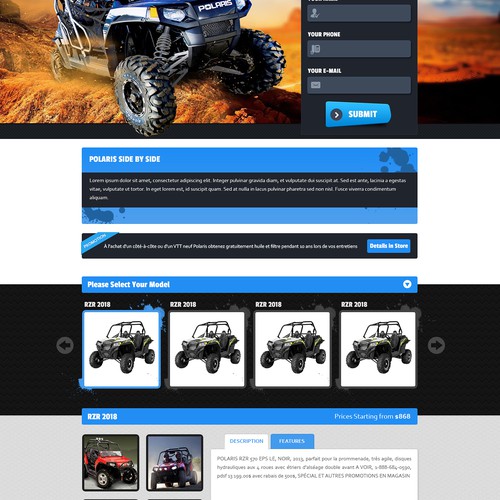 Create the next website design for Off road vehicles landing page