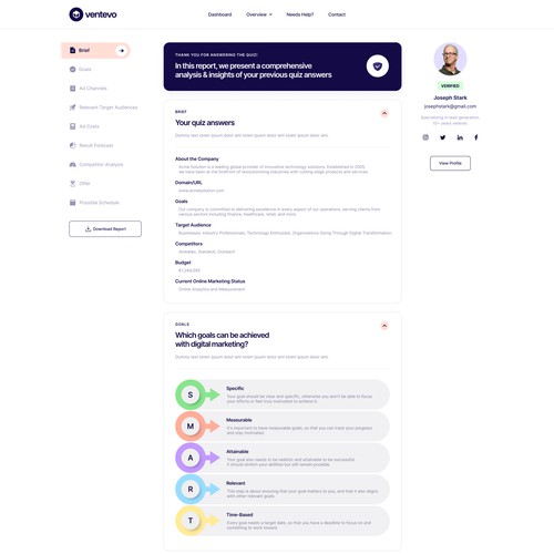 Ventevo Report Desktop/Web App