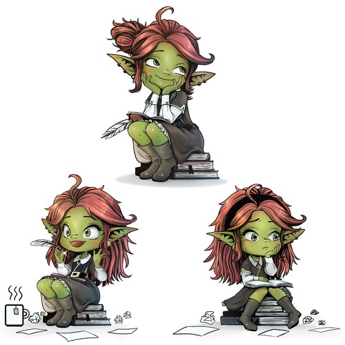 Cute Writing Goblin illustrations for nerdy fantasy lovers