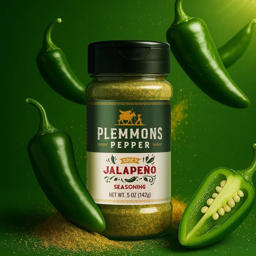 Plemmons Pepper - Spicy Jalapeno Seasoning, USA. Logo and Label Design