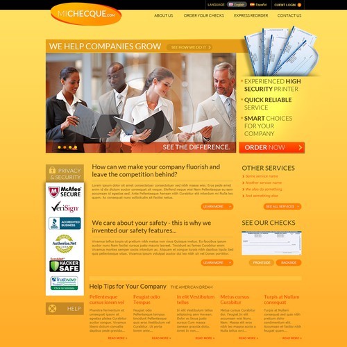 Financial website design for Micheque.com