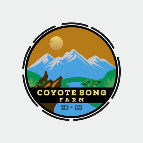 Coyote song farm vintage handrawn logo design