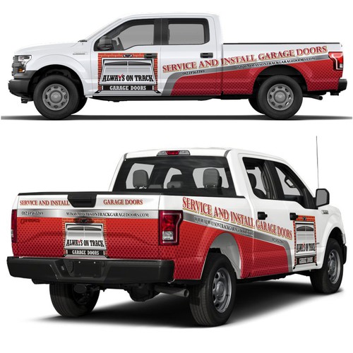 Informational and brand recongnizable design for wraps and advertising. Ford F-150. "Repair and Install Garage Doors" "c