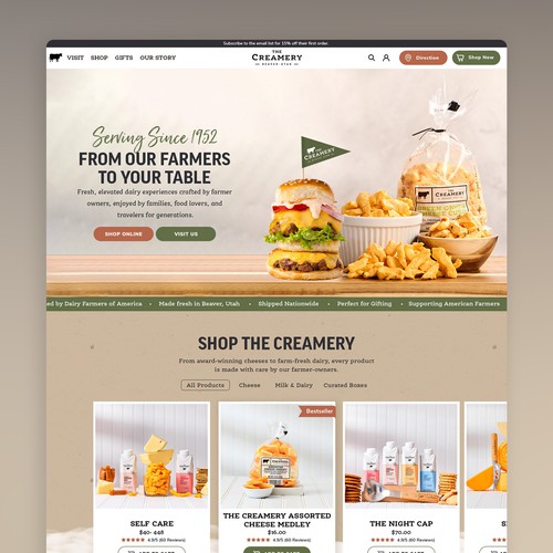 The Creamery | Modern eCommerce Homepage Design | Made on 99designs
