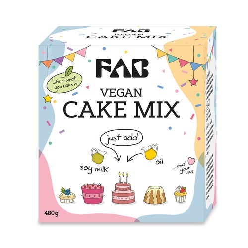 Packaging design for vegan cake mix