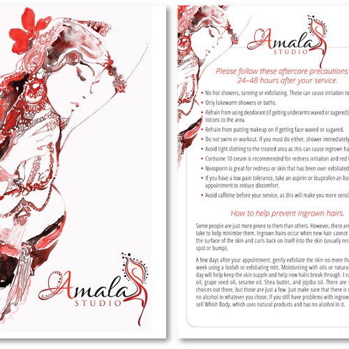 Create an aftercare card for Amala Studio