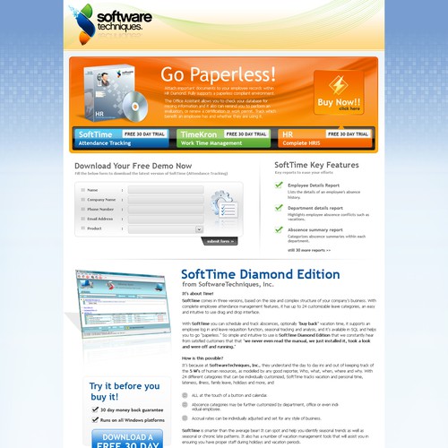 One Page Landing page for HR Software