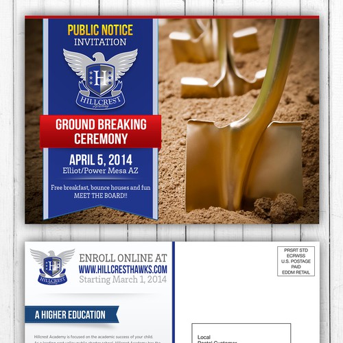 Design Ground Breaking Ceremony Invitation Postcard for new school site