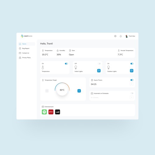 Dashboard design for Sauna.