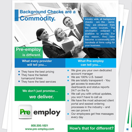 Create a Sales Flyer for Pre-employ.com - a leading employment screening firm.