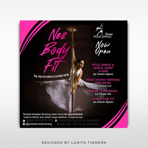 Flyer & Social Media Post Design for a Pole Dance & Yoga Class