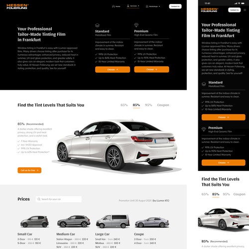 High-end website design for Car Wrapping & Window Tinting